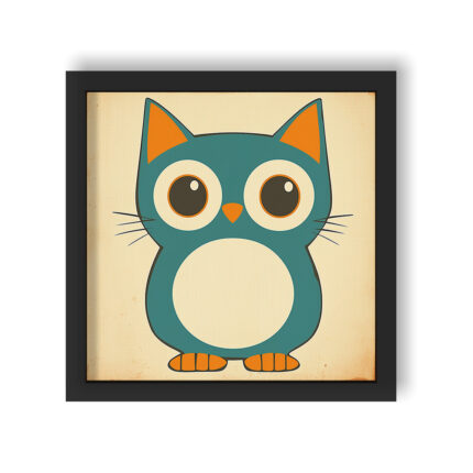 Owl Cat Fusion: Quirky Framed Art