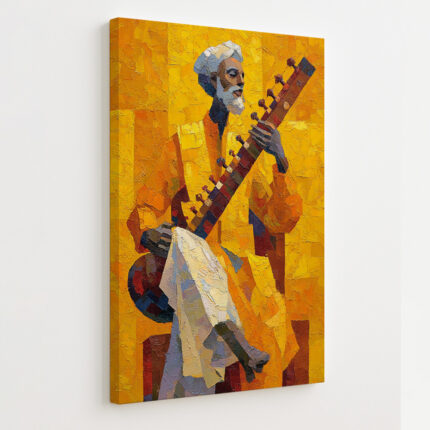 Golden Sitar - Canvas Painting by Paper Pajama Company