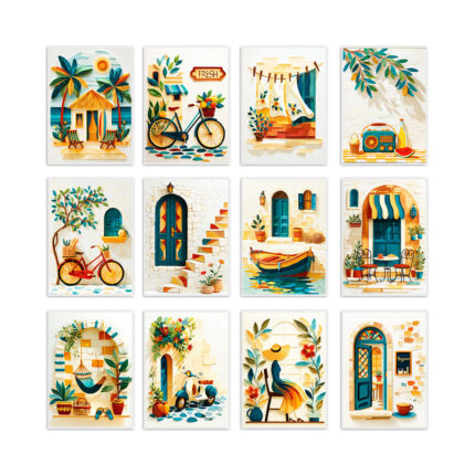 PAPER PAJAMA Travel Poster Set for Wall Décor | Unframed Aesthetic Prints for Living Room, Café & Home Gallery, Set of 12 (9×12 Inches)